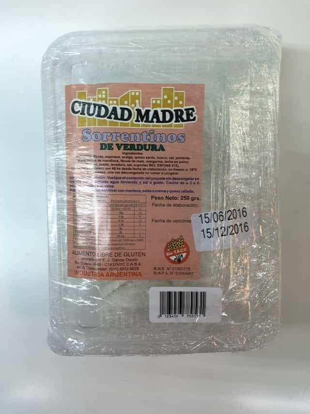 SORRENTINOS DE VERDURAS 250GR SIN TACC CIUDAD MADRE