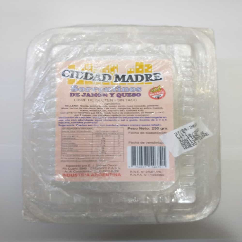 SORRENTINOS DE JAMON Y QUESO 250GR SIN TACC CIUDAD MADRE