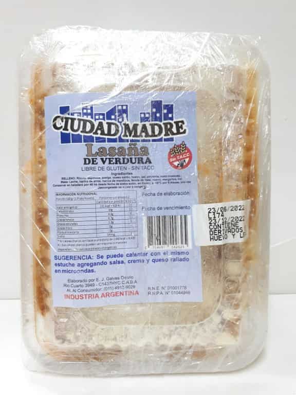 LASAÑA DE VERDURAS SIN TACC INDIVIDUAL CIUDAD MADRE