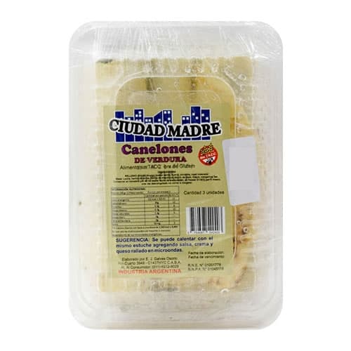 CANELONES DE VERDURAS X3 SIN TACC CIUDAD MADRE