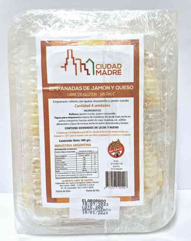 EMPANADAS JAMON Y QUESO X4 SIN TACC CIUDAD MADRE