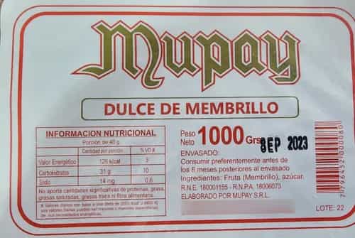 DULCE DE MEMBRILLO LINGOTE X 1KG MUPAY