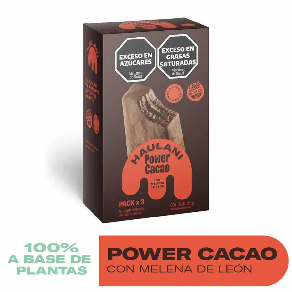 HELADO X3 PALETAS POWER CACAO C/MELENA DE LEON X 240G HAULANI
