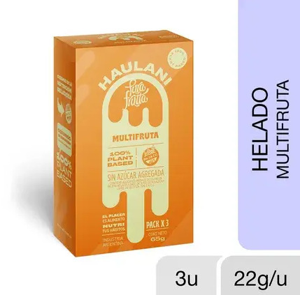 PALETA HELADA SIN AZUCAR MULTIFRUTA (PACK X3) X65G HAULANI