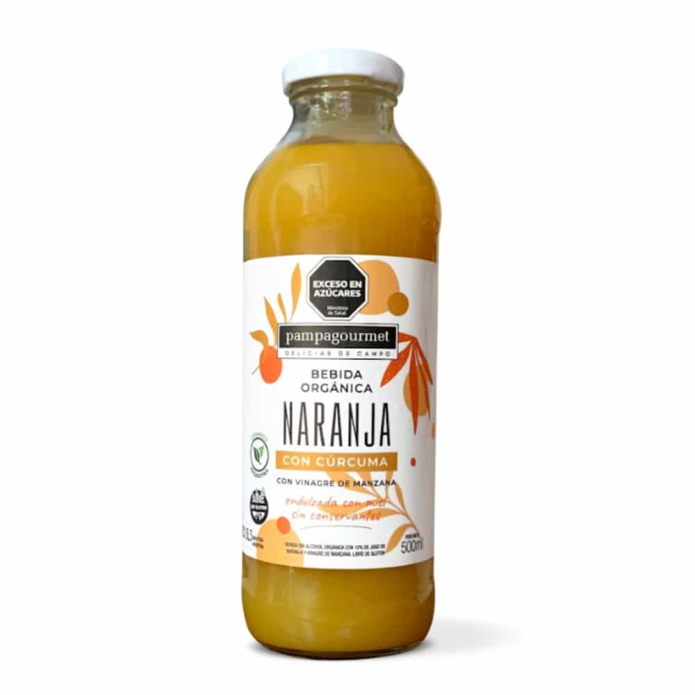 JUGO ORGANICO C/VINAGRE M. NARANJA Y CURCUMA X500ML PAMPAGOURMET