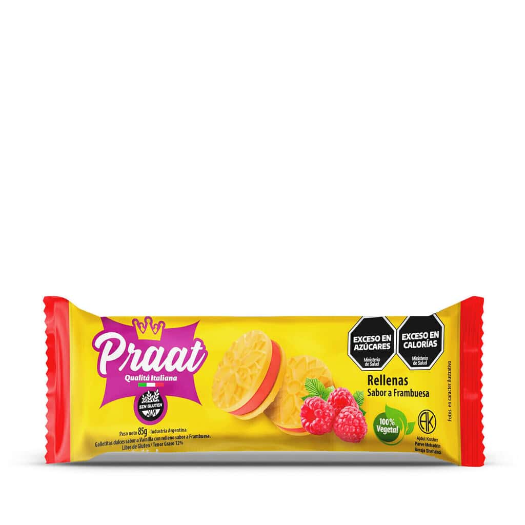 GALLETITAS RELLENAS SABOR FRAMBUESA X85G LIBRE DE GLUTEN PRAAT