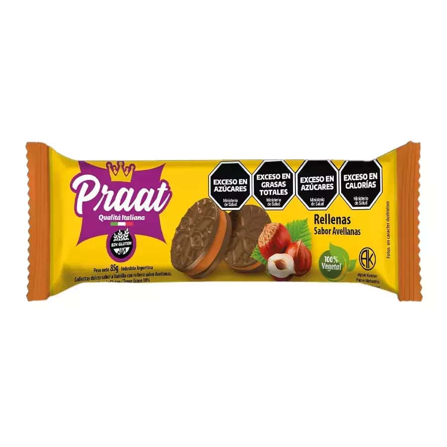 GALLETITAS RELLENAS SABOR AVELLANA X85G LIBRE DE GLUTEN PRAAT
