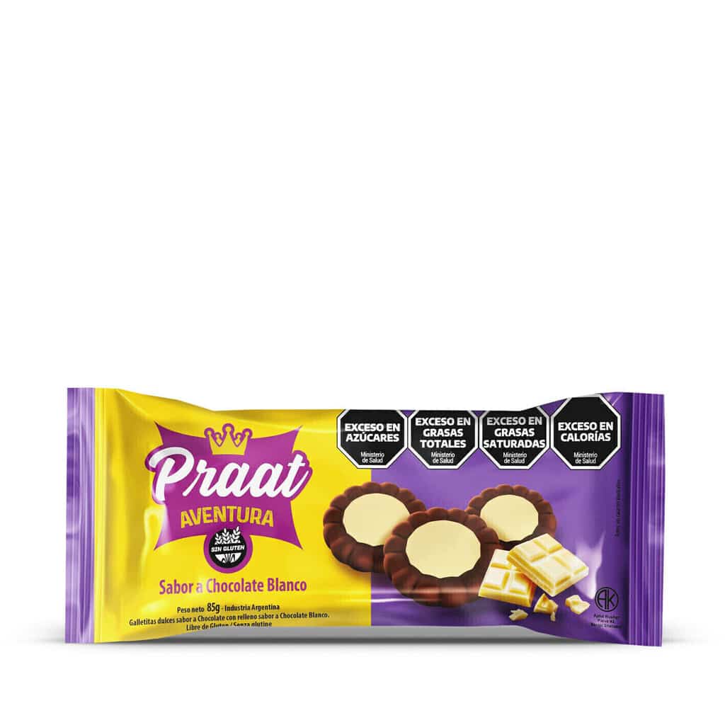 GALLETITAS AVENTURA CHOCOLATE BLANCO X 85G LIBRE DE GLUTEN PRAAT