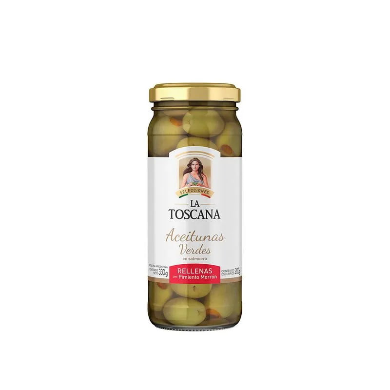 ACEITUNAS VERDES DESCAROZADAS FRASCO X330GR LA TOSCANA
