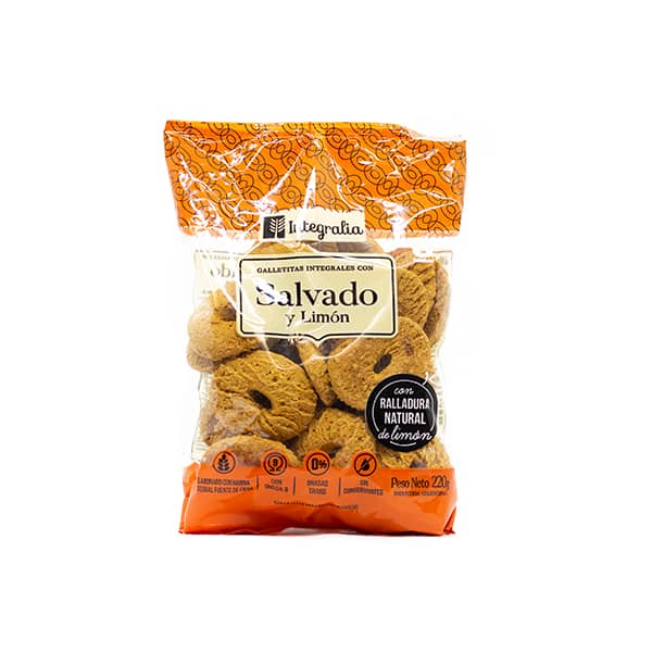 GALLETAS INTEGRALES CON SALVADO Y LIMON X220GR INTEGRALIA