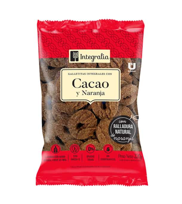 GALLETAS INTEGRALES CON CACAO Y NARANJA X220GR INTEGRALIA