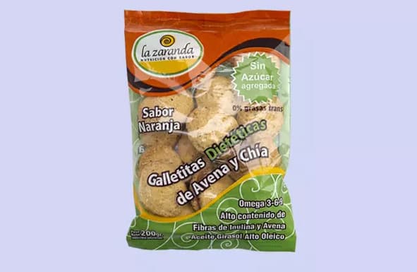 GALLETAS INTEG C/AZUCAR AVENA, CHIA Y NARANJA 200GR LA ZARANDA